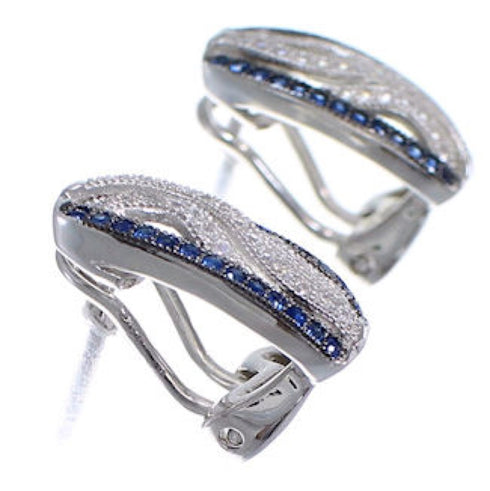 Sterling Silver Blue White CZ Post Earrings Jewelry AS55257